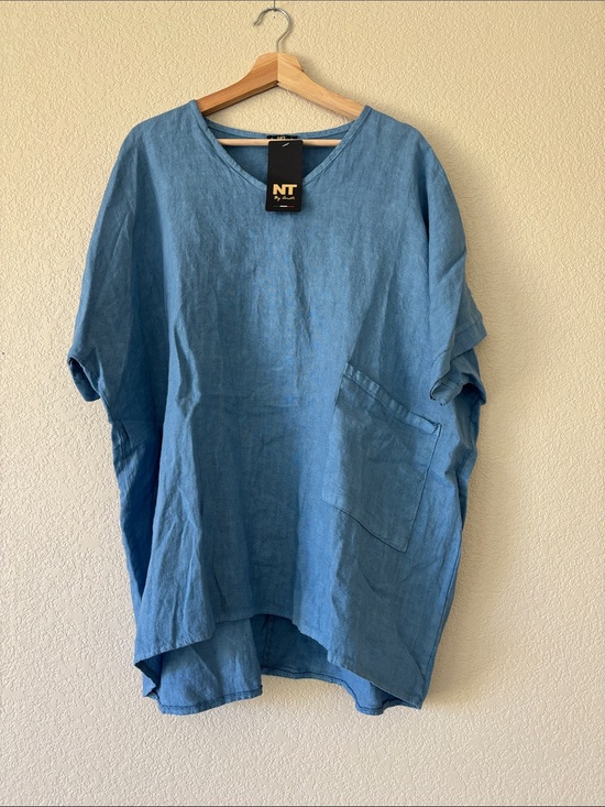 Tops - NT By Amati Blue Linen Casual Short-Sleeve Shirt- NWT
